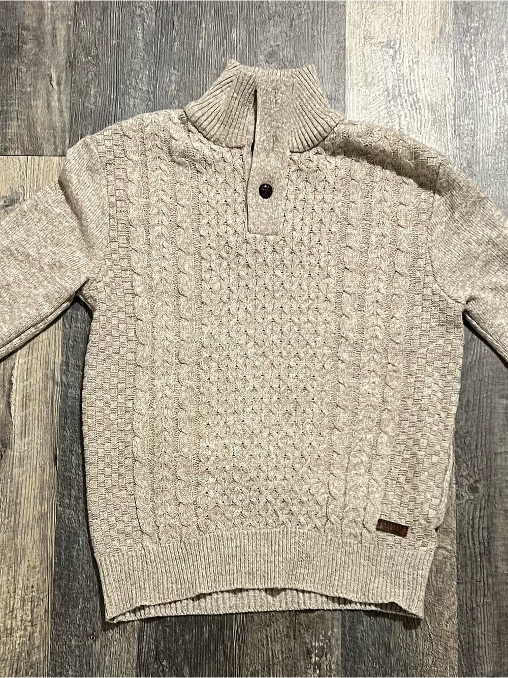 Buffalo David Bitton Men's Cream Cable-Knit Zip Mock Neck Sweater